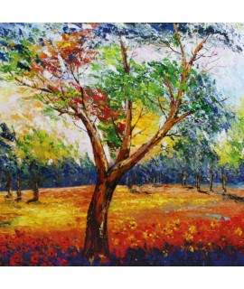 quadro dipinto a mano albero colorato
