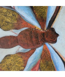 Quadro esotico dipinto a mano con applicazioni in metallo