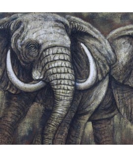 Quadro etnico dipinto a mano raffigurante elefanti in corsa