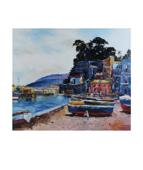 Tela dipinta a mano barche al porto